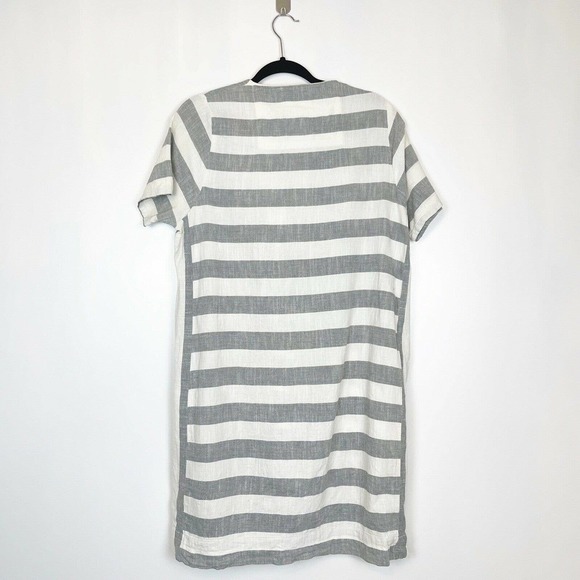 Ace & Jig Striped Lace Up Dress Organic Cotton Pockets Women's Gray White Size L - Picture 3 of 11